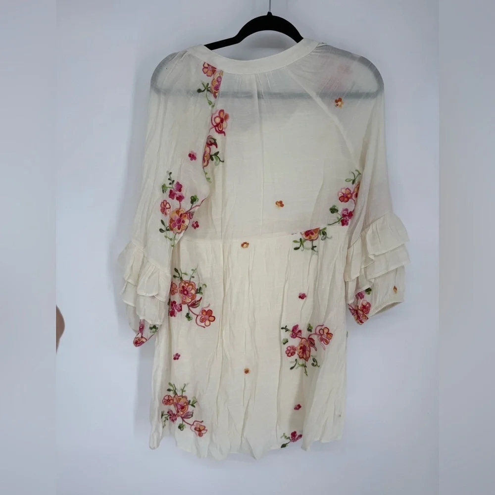 Fig and Flower Cream Dress with Pink Floral Embroidery - Picture 2 of 3